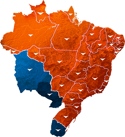 Mapa do Brasil com a presença da Launer destacada por estados
